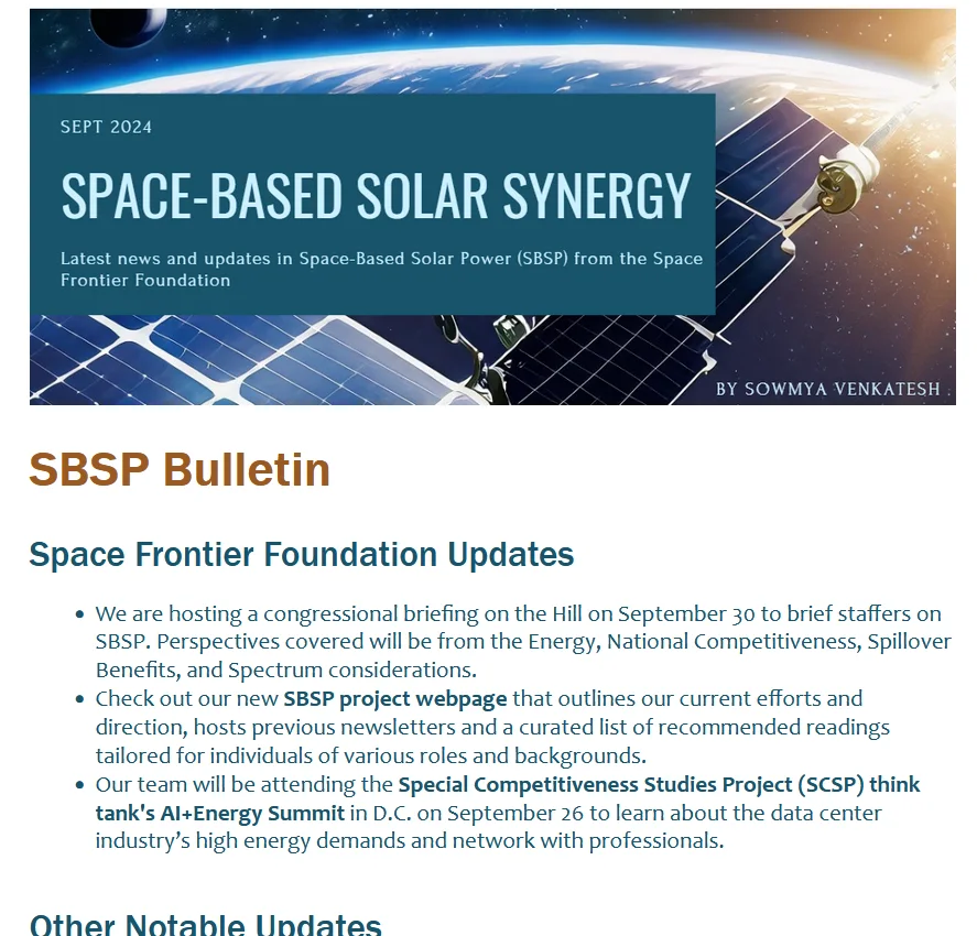 SBSP Bulletin Space Frontier Foundation Updates