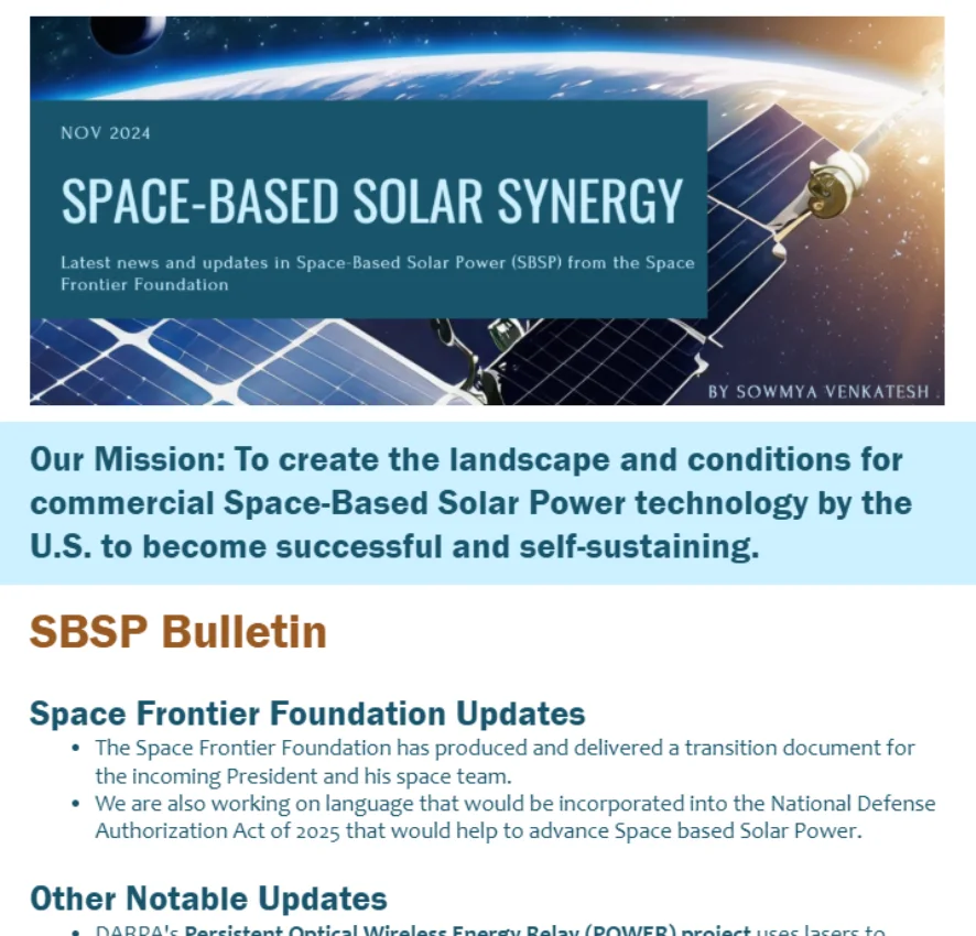 SBSP Bulletin Space Frontier Foundation Updates